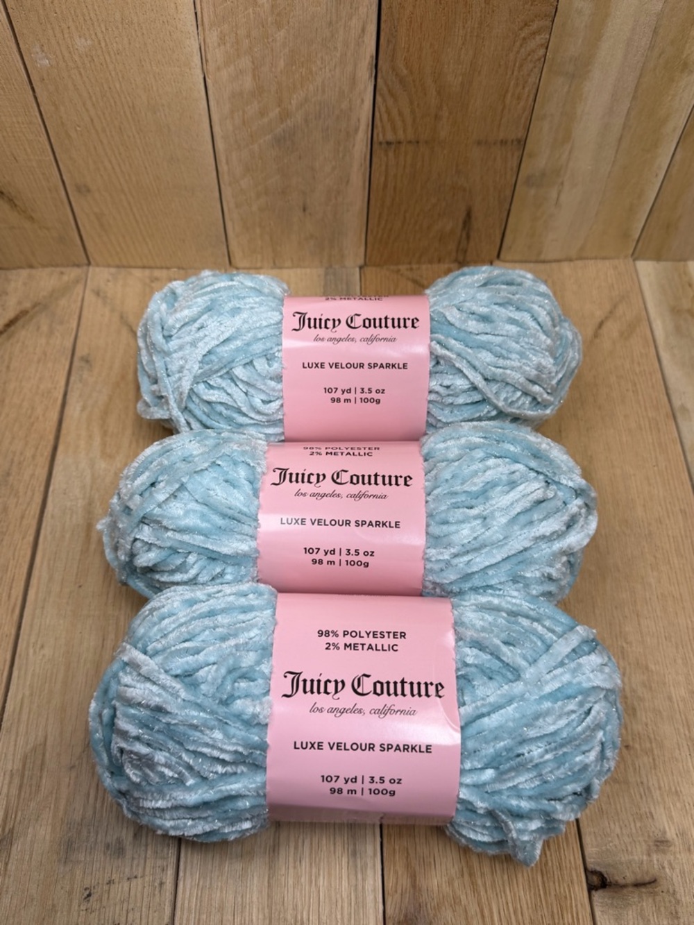 Juicy Couture Luxe Velour Sparkle Yarn Pastel Turquoise 3 Pack New 107yd Skein